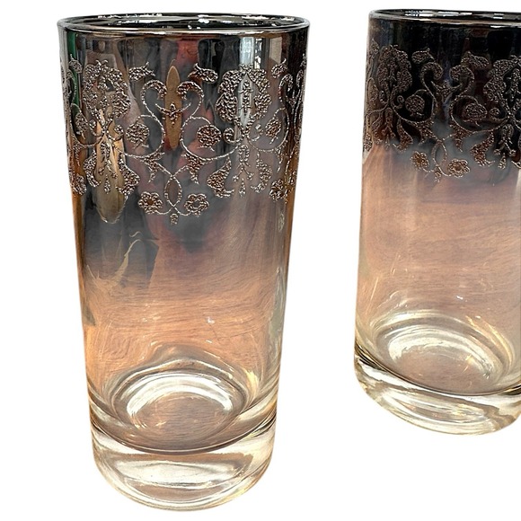 MCM Dorothy Thorpe Style Highball Glasses Silver Fade Filigree Barware 6 Pc Set - Picture 16 of 16